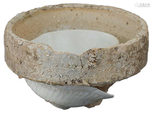 Chinese Song Dynasty Kiln Saggar with Two Rare Qingbai Porcelain Bowls