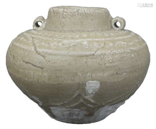 A Chinese Song / Yuan Dynasty Decorated Longquan Celadon Jar