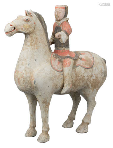 A Chinese Han Dynasty Painted Pottery Horse & Rider with Oxford TL Test