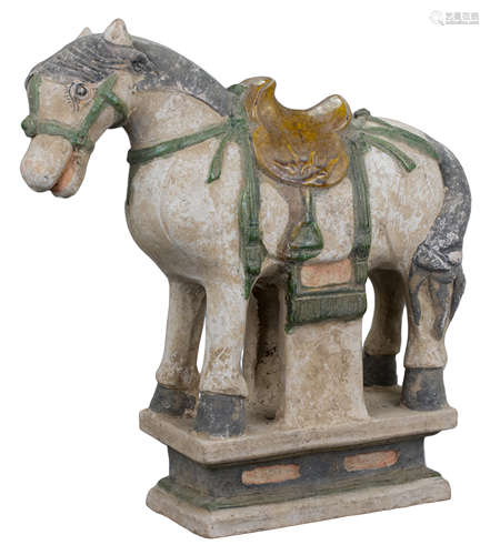 A Large Chinese Glazed & Painted Pottery Ming Horse