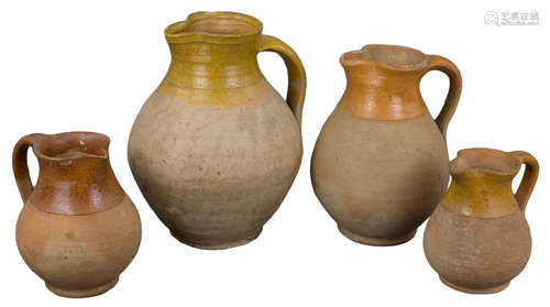 Four English Country Pottery Jugs / Pitchers – Verwood – 19th Century.