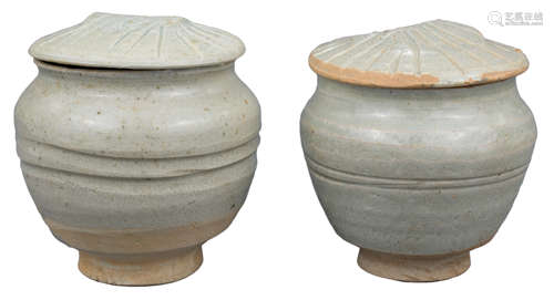 A Pair of Chinese Yuan Dynasty Qingbai Porcelain Covered Jars