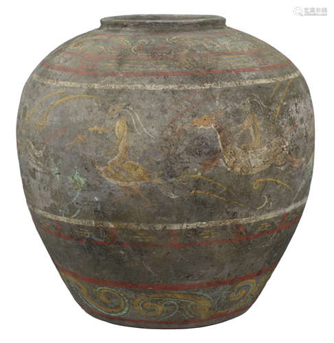 A Large & Rare Chinese Han Dynasty Painted Pottery Jar with Oxford TL Test