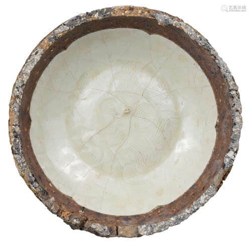 A Fine Chinese Song Dynasty Qingbai Porcelain Dish in Kiln Saggar