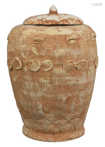 A Rare Chinese Yuan Dynasty Buddhist Zodiac Pottery Jar