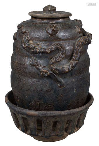 A Rare Chinese Song Dynasty Dragon Jar with Stand & Cover