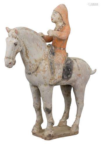 A Chinese Tang Dynasty Painted Pottery Horse & Rider