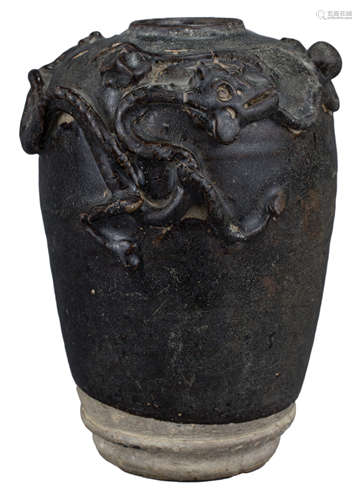 A Chinese Song Dynasty Stoneware Jar with Dragon Chasing Pearl