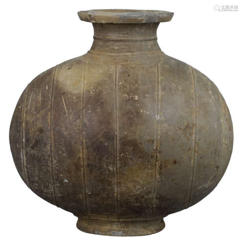 A Chinese Qin / Early Western Han Dynasty Burnished Pottery Cocoon Jar