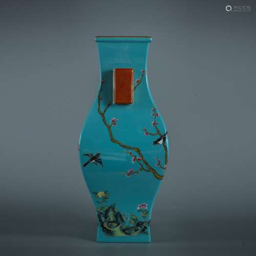 Qing turquoise ground famille rose with flowers, birds