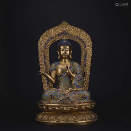 Qing dynasty cloisonne statue of shakyamuni