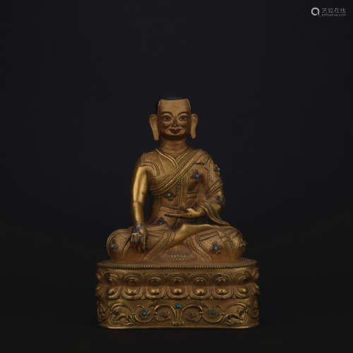 Qing dynasty gilt bronze statue of guru