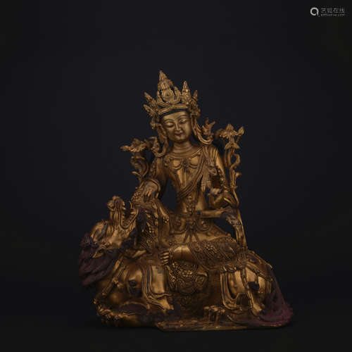 Qing dynasty gilt bronze statue of Manjushri