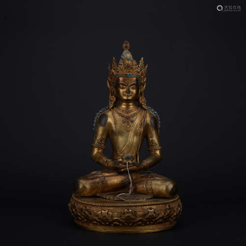 Qing dynasty gilt bronze statue of Medicine Buddha