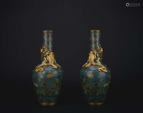 Qing dynasty cloisonne vase with dragon pattern 1*pair