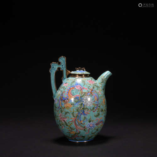 Qing dynasty enamel tea pot with flowers and phoenixs pattern