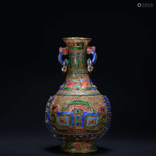 Qing dynasty gilt silver cloisonne bottle
