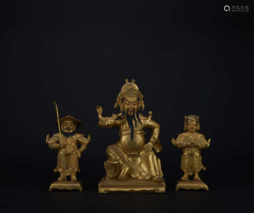 Qing dynasty gilt bronze statue of King of heaven 1*set