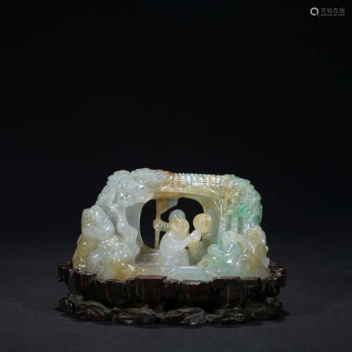 Qing dynasty jadite figure and mountain  ornament