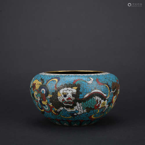 Ming dynasty cloisonne water pan with beast pattern