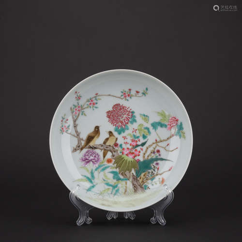 Qing dynasty famille rose plate with flowers and birds pattern