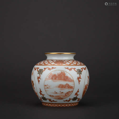 Qing dynasty allite red water pan with flowers pattern