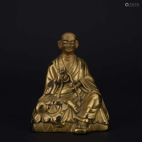 Qing dynasty gilt bronze statue of guru