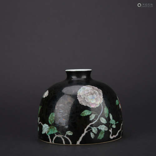 Qing dynasty black glaze Taibai respect with flowers  patten