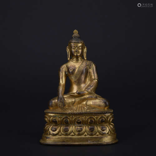 Qing dynasty gilt bronze statue of shakyamuni