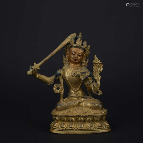 Qing dynasty gilt bronze statue of Manjushri