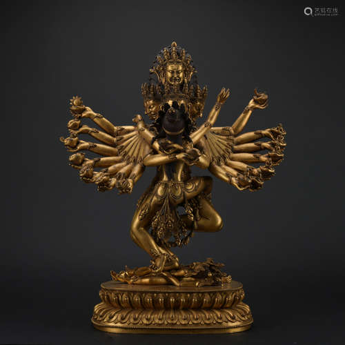 Qing dynasty gilt bronze statue of Hevajra