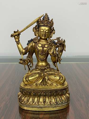 大明永乐年施款明代铜鎏金四臂观音
Ming Dynasty Gilded Copper Four-Armed Guanyin