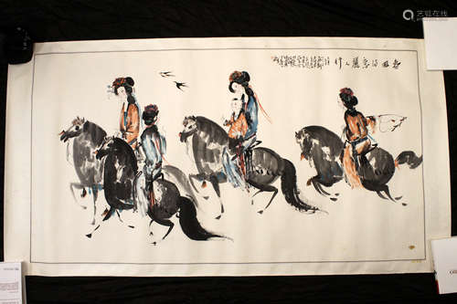 春风得意丽人行水墨画，悟性斋文刚款
Beauties outing in Spring Ink Painting