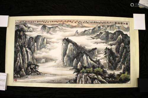 长江明珠图水墨画，周梦题
Pearl of Yangtze River Ink Painting by Zhou Meng