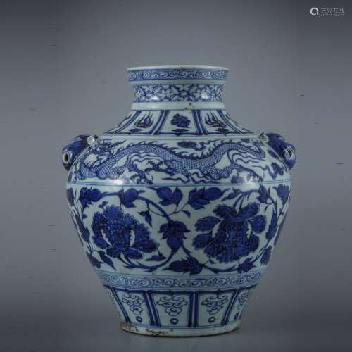 Yuan blue and white flower and dragon head can