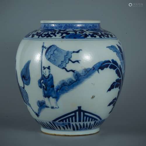 Qing Dynasty Blue and White Character Story Jar