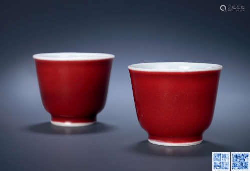 清乾隆  霁红釉小杯 （一对）