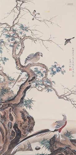 CHINESE PAINTING OF BIRDS PAYING HOMAGE TO THE PHOENIX