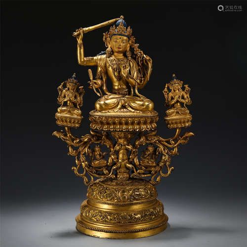 CHINESE GILT BRONZE THREE CHINESE GILT BRONZE SEATED BUDDHA