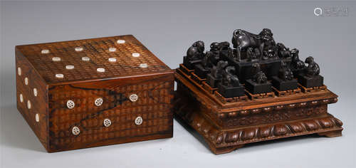 A SET OF CHINESE AGALWOOD SEAL CARVED WITH TWELVE ANTIMALS