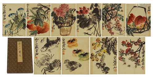 CHINESE PAINTING ALBUM OF FLOWERS AND ANIMALS BY QI BAISHI