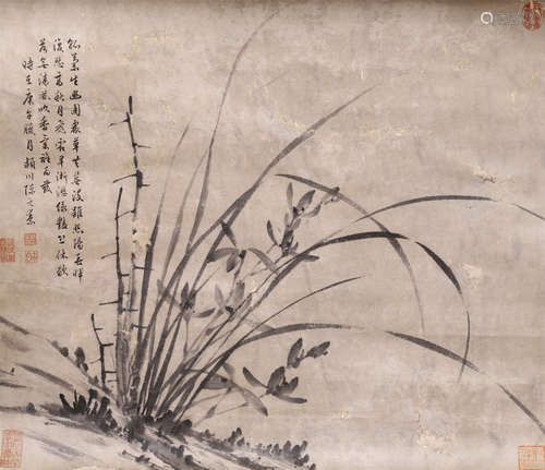 CHINESE PAINTING OF NARCISSUS FLOWER & CALLIGRAPHY ON PAPER