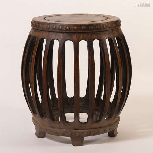 CHINESE HARDWOOD CARVED ROUND STOOL