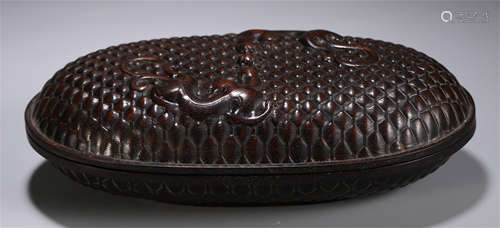 CHINESE ROSEWOOD CARVED DRAGON PATTERN BOX AND COVER