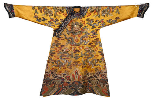 CHINESE GOLD FILIGREE EMBROIDERY NINE DRAGONS TMPERIAL ROBE