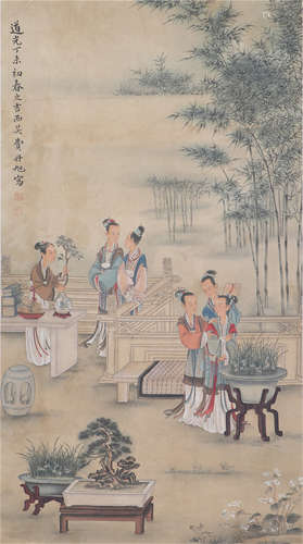 CHINESE PAINTING OF SCHOLAR GATHERING IN GARDEN BY FEI DANXU