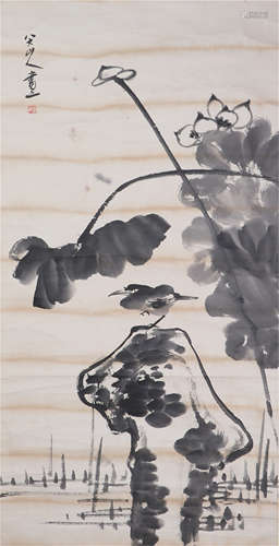 CHINESE HANGING SCROLL INK PAINTING OF LOTUS AND BIRD BY BADA SHANREN