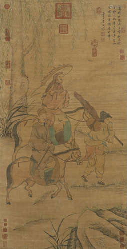 CHINESE SILK HANDSCROLL PAINTING OF TANG YIN