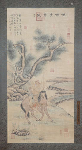 CHINESE PAINTING OF WARRIORS ON HORSE BY FENG ZIZHEN