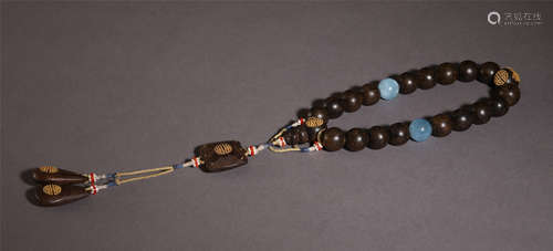 CHINESE AGALWOOD CARVED BEAD BUDDHIST BRACELET